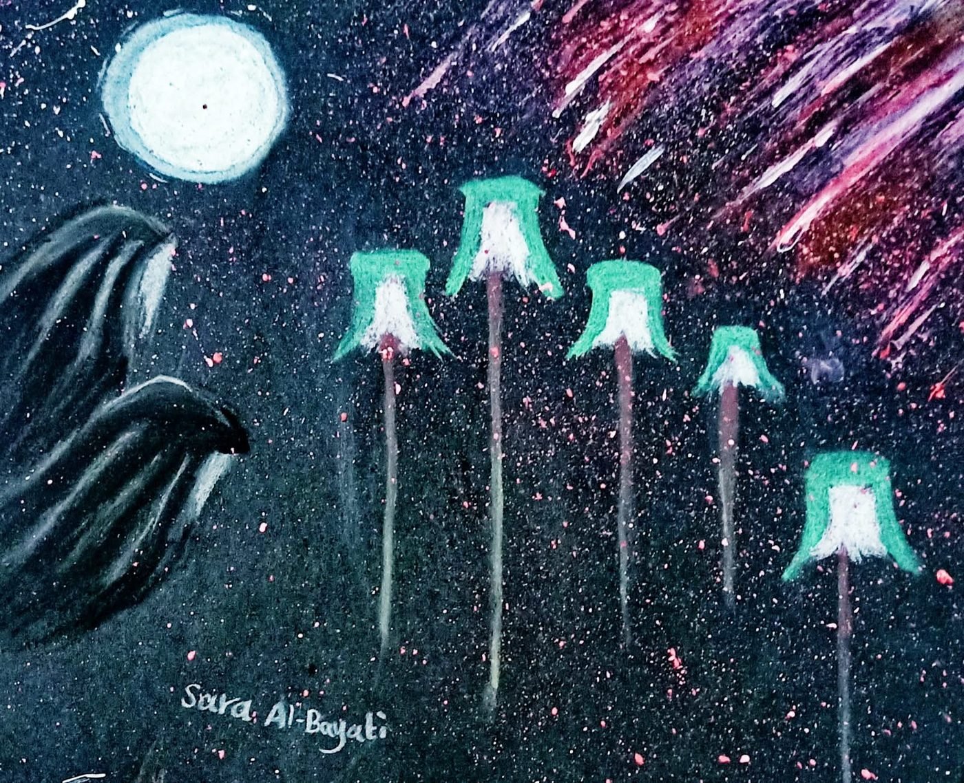 sara n06 Moon Bells - painting by Sara Al-Bayati