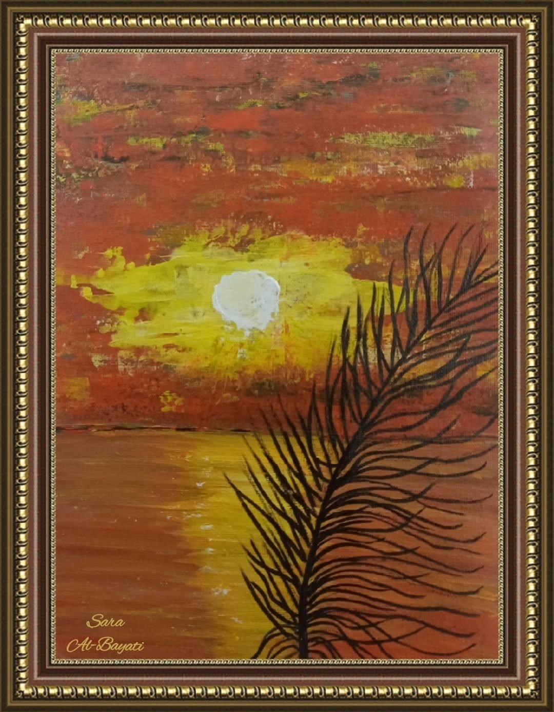 sara n18 Palm Sunset - painting by Sara Al-Bayati